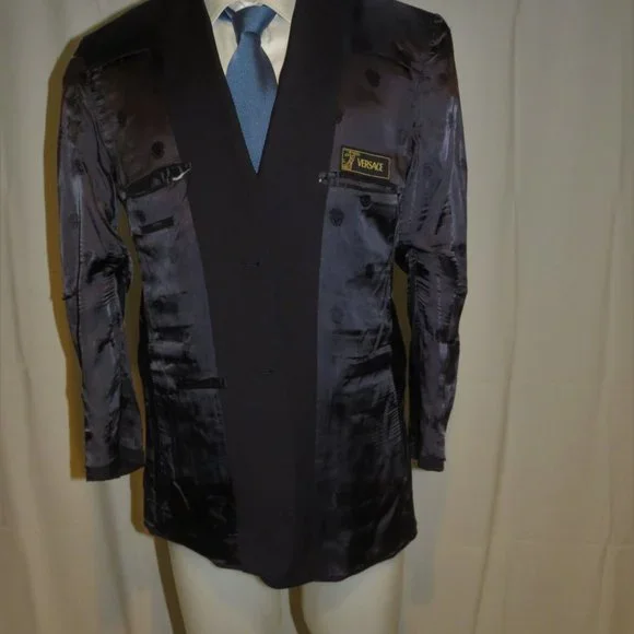 Versace Mainline x Castangia Recent Dark Blue Woven Two Button Suit Jacket 40L